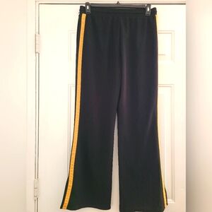 Black Track Pants with Yellow and White Stripes